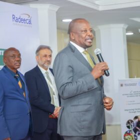 Principal Secretary Dr. Kipronoh Ronoh Paul, CBS, addresses delegates on the role of agricultural technologies in improving farmers’ incomes.