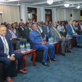 Participants follow proceedings during the AgriTec Africa International Exhibition and Conference launch at KICC, Nairobi.