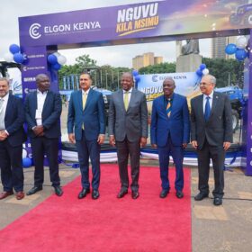 CS Kagwe and sector leaders during the launch of the Sonalika tractor range by Elgon Kenya at KICC, Nairobi.