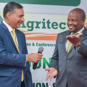 CS Kagwe speaks with an Agritec Africa participant during the conference programme at KICC.