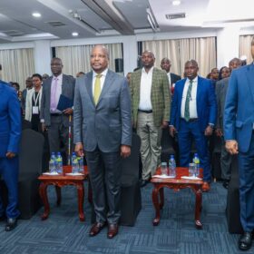CS Kagwe and dignitaries stand during the opening ceremony of the Agritec Africa conference at KICC.
