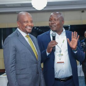 CS Kagwe with Hamisi Williams of FAO Kenya during the Agritec Africa conference at KICC.