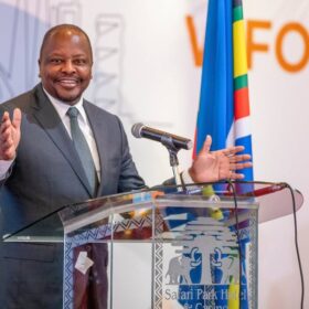 Cabinet Secretary Sen. Mutahi Kagwe addresses delegates during the World Farmers Organisation General Assembly in Nairobi.