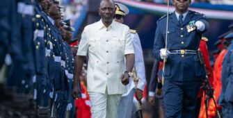 H.E. President William Samoei Ruto inspects a guard of honour during the Madaraka Day celebrations held in Wajir County.