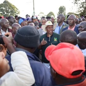 Agriculture Principal Secretary Dr. Kipronoh Ronoh Paul, CBS, engages farmers during a crop failure assessment tour in Trans Nzoia and Uasin Gishu Counties.