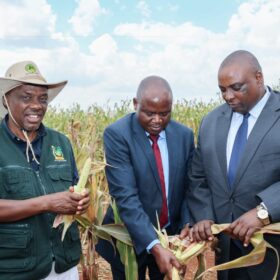 Agriculture Principal Secretary Dr. Kipronoh Ronoh Paul, CBS, engages farmers during a crop failure assessment tour in Trans Nzoia and Uasin Gishu Counties.