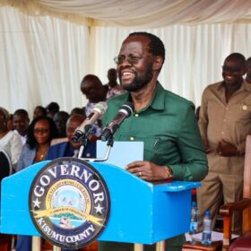 Agriculture Principal Secretary Dr. Kiprono Ronoh, CBS, during the official handing over of Pap Konam Agricultural Training Centre in Seme Constituency, Kisumu County.