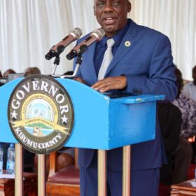Agriculture Principal Secretary Dr. Kiprono Ronoh, CBS, during the official handing over of Pap Konam Agricultural Training Centre in Seme Constituency, Kisumu County.